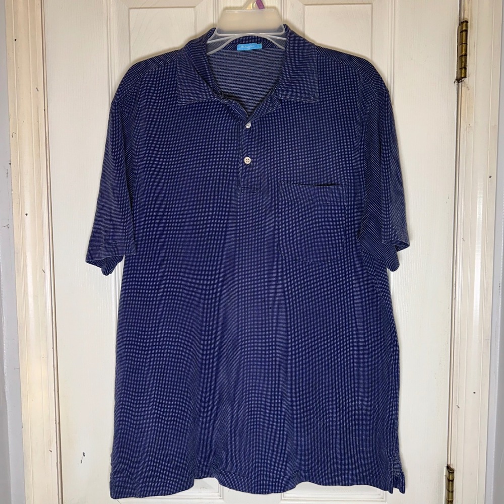 J. McLaughlin Pima Cotton Polo Shirt Dot‎ Pattern Short Sleeve Casual Top Large